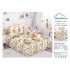 Lenjerie pat dublu, BUMBAC FINET, 6 piese, cu VOLANASE, Crem-Bej, flori, LDV-018