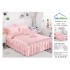 Lenjerie pat dublu, BUMBAC FINET, 6 piese, cu VOLANASE, Roz-Alb, floricele, LDV-008