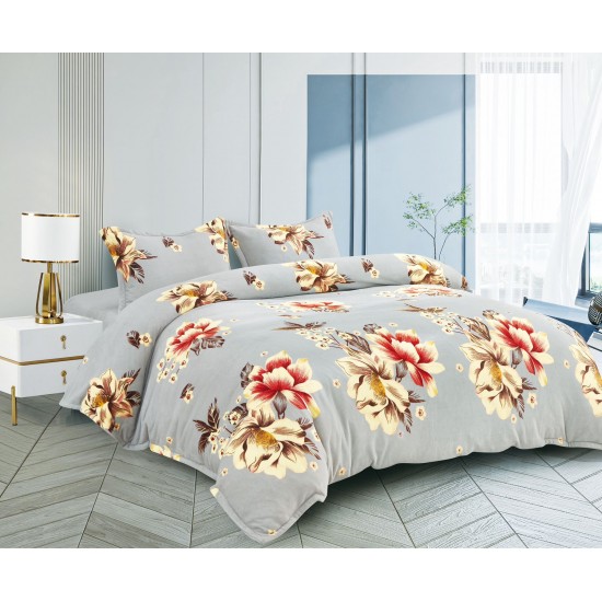 Lenjerie pat dublu, Super Pufoasa COCOLINO, 4 piese, Gri-Multicolor, flori, LDC-001 Lenjerii Cocolino 4 piese