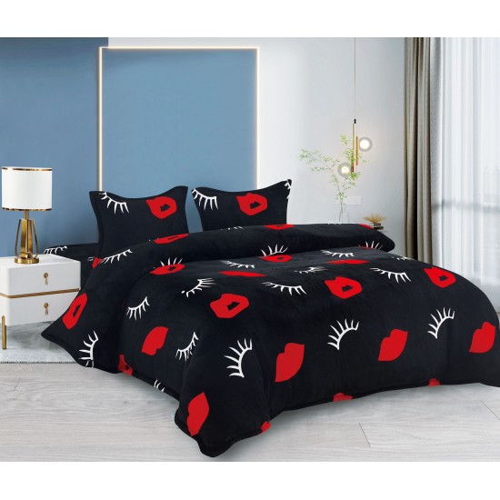 Lenjerie pat dublu, Super Pufoasa COCOLINO, 4 piese, Negru-Rosu, gene, LDC-021 Lenjerii Cocolino 4 piese