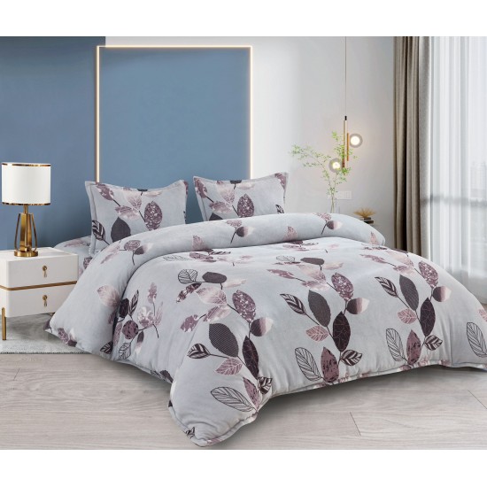 Lenjerie pat dublu, Super Pufoasa COCOLINO, 4 piese, Gri-Maro, frunze, LDC-026 Lenjerii Cocolino 4 piese