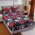 Cearsaf cu elastic COCOLINO, 180x200x25cm, plus 2 fete de perne, Negru-Rosu, flori, HC-085