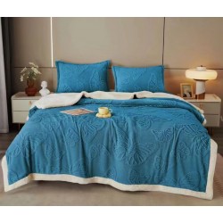 Patura Cocolino cu Blanita plus Doua Fete de Perna, Model, FLUTURI, 3D, 200x230 cm, Albastru, PCT-026