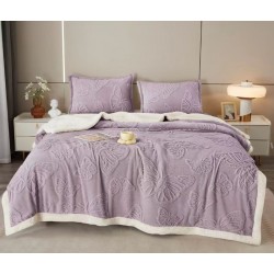 Patura Cocolino cu Blanita plus Doua Fete de Perna, Model, FLUTURI, 3D, 200x230 cm, Lila, PCT-029