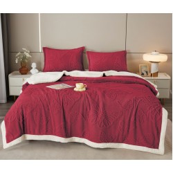 Patura Cocolino cu Blanita plus Doua Fete de Perna, Model, FLUTURI, 3D, 200x230 cm, Rosu, PCT-030