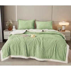 Patura Cocolino cu Blanita plus Doua Fete de Perna, Model, FLUTURI, 3D, 200x230 cm, Verde, PCT-033