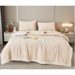 Patura Cocolino cu Blanita plus Doua Fete de Perna, Model, FLUTURI, 3D, 200x230 cm, Crem, PCT-035