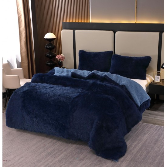 Pilota Fluffy cu Blăniță 200x230 cm + 2 fețe de pernă – Model Albastru, PF-017 Pilote Fluffy