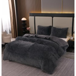 Pilota Fluffy cu Blăniță 200x230 cm + 2 fețe de pernă – Model Gri inchis, PF-032