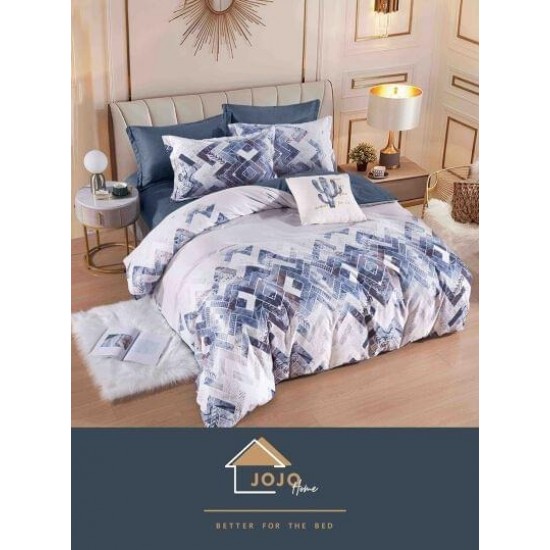 Set Lenjerie de Pat din Finet cu 2 Fete, 6 Piese, Pat 2 Persoane, Alb-Albastru, romburi, LDF-001 Lenjerii Finet 6 piese