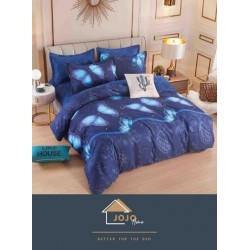 Set Lenjerie de Pat din Finet cu 2 Fete, 6 Piese, Pat 2 Persoane, Albastru-Blue, fluturi, LDF-015