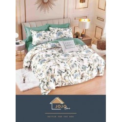 Set Lenjerie de Pat din Finet cu 2 Fete, 6 Piese, Pat 2 Persoane, Alb-Verde, flori, LDF-067