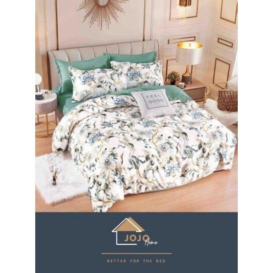 Set Lenjerie de Pat din Finet cu 2 Fete, 6 Piese, Pat 2 Persoane, Alb-Verde, flori, LDF-067 Lenjerii Finet 6 piese