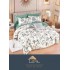 Set Lenjerie de Pat din Finet cu 2 Fete, 6 Piese, Pat 2 Persoane, Alb-Verde, flori, LDF-067