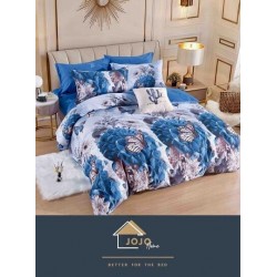 Set Lenjerie de Pat din Finet cu 2 Fete, 6 Piese, Pat 2 Persoane, Albastru-Alb, fluturi, LDF-122