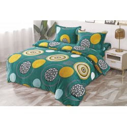 Set Lenjerie Pufoasa Cocolino cu Elastic, 4 Piese, Pat 2 Persoane, Verde-Galben, cercuri, LEC-082