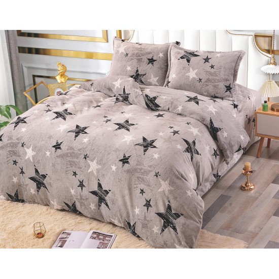 Lenjerie pat dublu, Super Pufoasa COCOLINO, 4 piese, Gri-Negru, stelute, LDC-004 Lenjerii Cocolino 4 piese