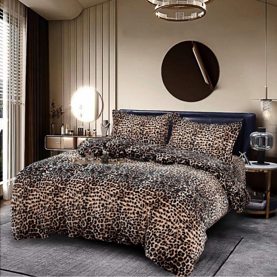 Lenjerie pat dublu, Super Pufoasa COCOLINO, 4 piese, Maro-Bej, animal print, LDC-149 Lenjerii Cocolino 4 piese