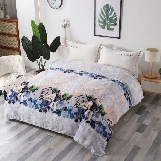 Pătură Cocolino 200x230 cm model Crăciun, gri cu imprimeu Moș și căsuțe, PTC-002 Oricare 3 la 159 lei