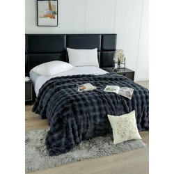 Patura CoCoLiNo Pufoasa din Blanita artificiala de iepure, 200x230 cm, Gri inchis, PCI-022
