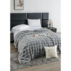 Patura CoCoLiNo Pufoasa din Blanita artificiala de iepure, 200x230 cm, Gri deschis, PCI-023