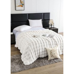 Patura CoCoLiNo Pufoasa din Blanita artificiala de iepure, 200x230 cm, Alb, PCI-026