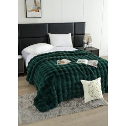 Patura CoCoLiNo Pufoasa din Blanita artificiala de iepure, 200x230 cm, Verde smarald, PCI-027