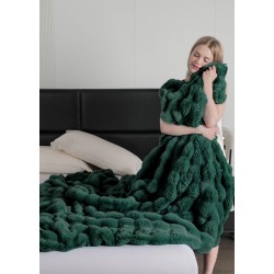 Patura CoCoLiNo Pufoasa din Blanita artificiala de iepure, 200x230 cm, Verde smarald, PCI-027