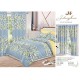 Lenjerie pat dublu, BUMBAC FINET, 6 piese, plus 2 DRAPERII, Blue-Galben, flori, LFG-007 Lenjerii finet plus draperii