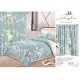 Lenjerie pat dublu, BUMBAC FINET, 6 piese, plus 2 DRAPERII, Blue, flori, LFG-012 Lenjerii finet plus draperii