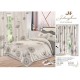 Lenjerie pat dublu, BUMBAC FINET, 6 piese, plus 2 DRAPERII, Bej, flori, LFG-014 Lenjerii finet plus draperii
