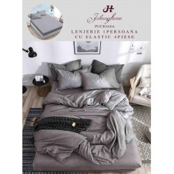 Lenjerie Bumbac Finet Superior, 4 Piese, Pat 1 Persoana, cearsaf cu ELASTIC, Gri, OTM-008