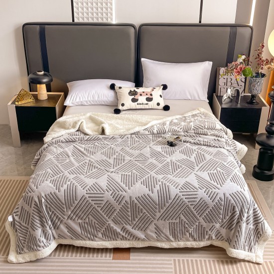 Pătură Cocolino cu blăniță 200x230 cm – moale, călduroasă și premium - Gri, model linii, PBC-076 Paturi cu Blanita