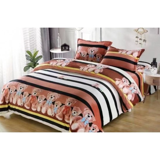 Lenjerie pat dublu, Super Pufoasa COCOLINO, 4 piese, Maro-Multicolor, ursulet, LDC-142 Lenjerii Cocolino 4 piese
