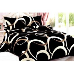 Set Lenjerie Pufoasa Cocolino cu Elastic, 4 Piese, Pat 2 Persoane, Negru-Crem, cercuri, LEC-083