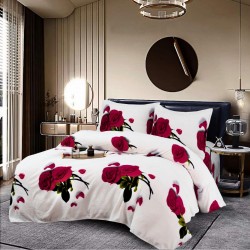 Set Pilota Pufoasa Cocolino, 3 Piese, 200x230 cm, Alb-Rosu, flori, PDC-052