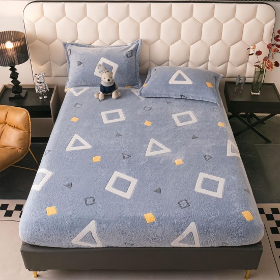 Cearsaf cu elastic COCOLINO, 180x200x25cm, plus 2 fete de perne, Blue-Alb, romburi, HC-069 Huse Cocolino