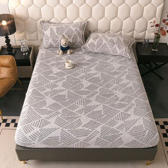 Cearsaf cu elastic COCOLINO, 180x200x25cm, plus 2 fete de perne, Gri-Bej, linii, HC-064 Huse Cocolino