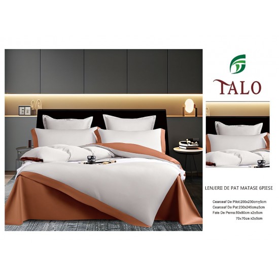 Lenjerie de pat din Matase, 6 Piese, Pat 2 Persoane, Alb, LMS-002 Lenjerii Matase