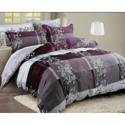 Set Lenjerie Pufoasa Cocolino cu Elastic, 4 Piese, Pat 2 Persoane, Mov, flori, LEC-088