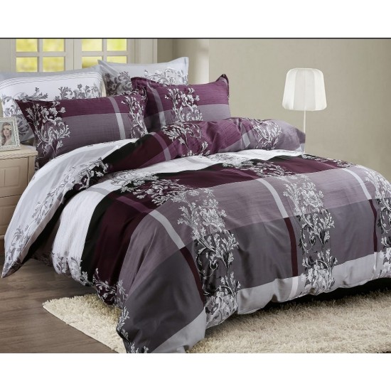 Lenjerie pat dublu, Super Pufoasa COCOLINO, 4 piese, Mov, flori, LDC-032 Lenjerii Cocolino 4 piese
