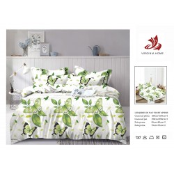 Set Lenjerie de Pat din Finet cu 2 Fete, 6 Piese, Pat 2 Persoane, Alb-Verde, fluturi, OLD-007