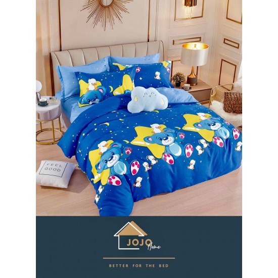 Lenjerie de Pat din Finet, 4 Piese, Pat 1 Persoana, Albastru, ursulet, LFS-107 Lenjerii Finet 1 persoana