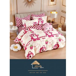 Lenjerie de Pat din Finet, 4 Piese, Pat 1 Persoana, Alb-Roz, ursulet,  LFS-096