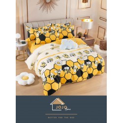 Lenjerie de Pat din Finet, 4 Piese, Pat 1 Persoana, Alb-Galben, albinuta, LFS-116     