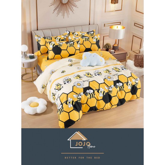 Lenjerie de Pat din Finet, 4 Piese, Pat 1 Persoana, Alb-Galben, albinuta, LFS-116 Lenjerii Finet 1 persoana