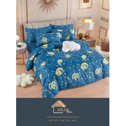Lenjerie de Pat din Finet, 4 Piese, Pat 1 Persoana, Albastru, zodii, LFS-100