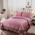 Set Cuvertura de Pat din Catifea cu Broderie Aurie, 235x255cm, Roz, CCB-049