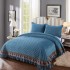 Set Cuvertura de Pat din Catifea cu Broderie Aurie, 235x255cm, Albastru, CCB-054