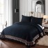 Set Cuvertura de Pat din Catifea cu Broderie Aurie, 235x255cm, Negru, CCB-055